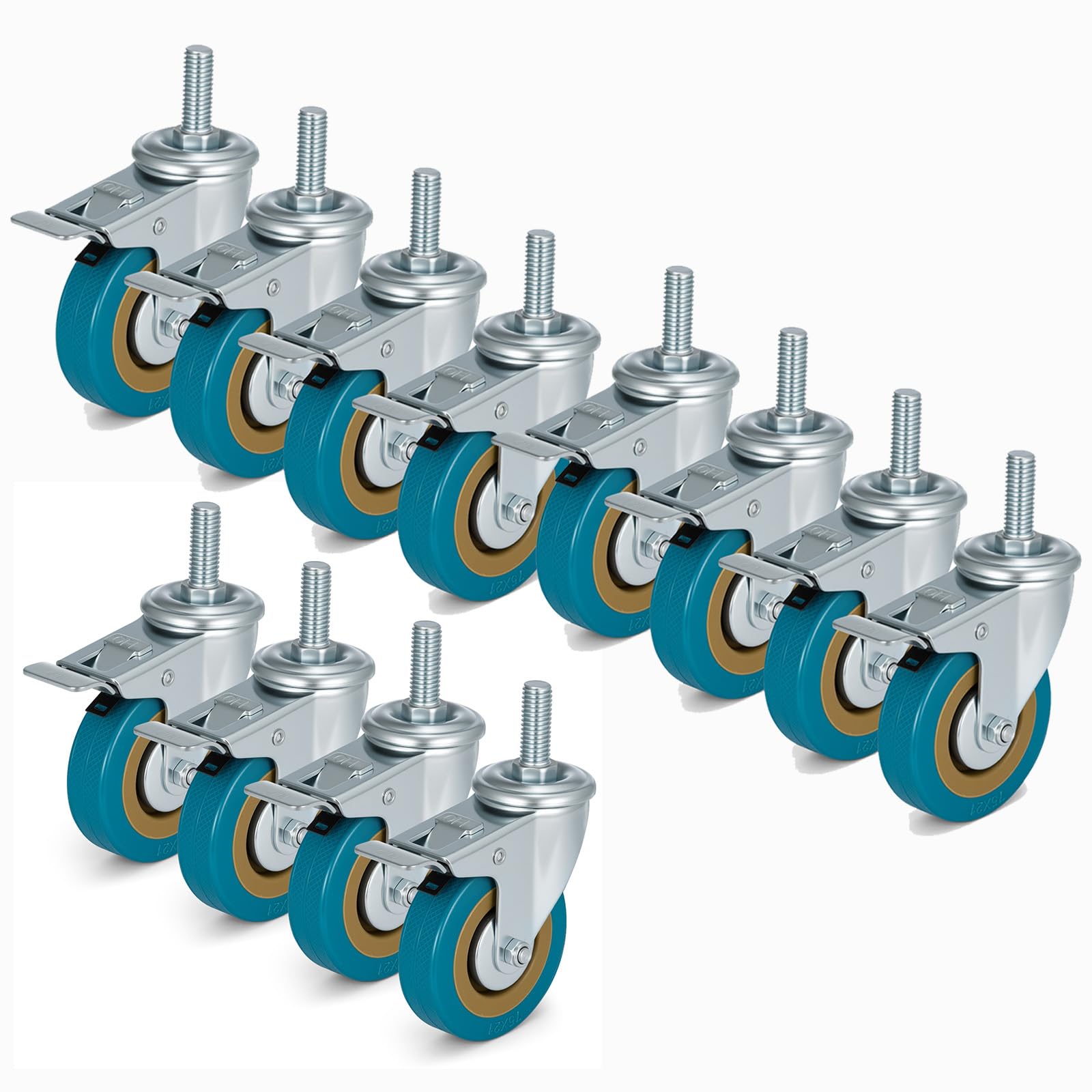 Heavy Duty Castor Wheels Rubber Swivel Casters 200kg Capacity for Furniture Trolleys (M12 thread, 12)
