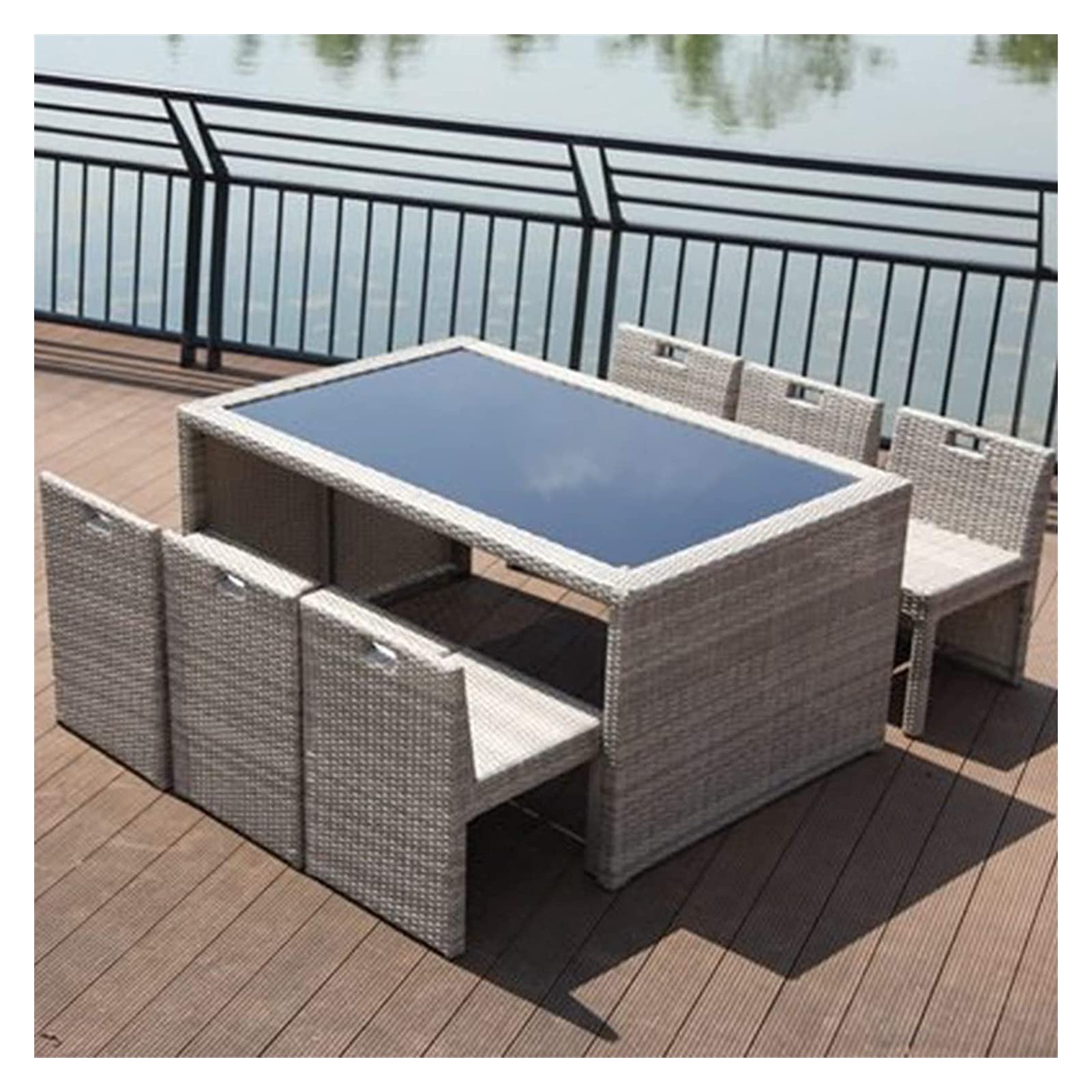 HAVMAK Outdoor Meeting Conversation Coffee Table Set, 7 Pieces Wicker Chair Cover Balcony Courtyard Outdoor Table and Chair Combination Outdoor Terrace Creative Rattan Furniture