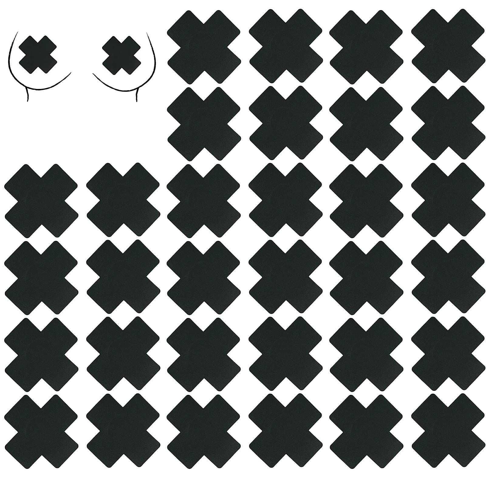YUNYAN Disposable Cross Shape Nipple Cover Black 16 Pairs Invisible Nipple Covers Women's Waterproof Breast Sticker Chest Covers Self-Adhesive Nipple Cover, black, L