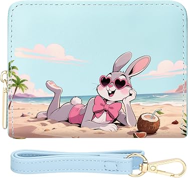 YINHEXI Small Bunny Wallets for Women with Credit Card Holder RFID Blocking Womens Wristlet Bifold Wallet with ID WindowBlue Rabbit