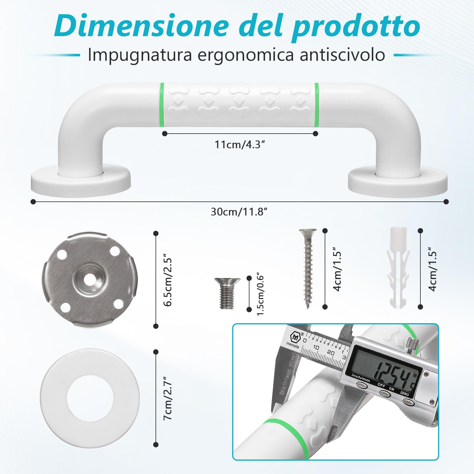 2pcs in acciaio inox bagno Grab Bar 30cm Maniglione Doccia - Maniglione Bagno per Disabili Anziani e Bambini
