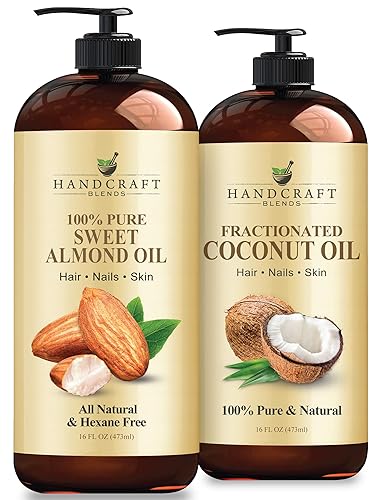 Handcraft Blends Aceite de almendras dulces y aceite de coco fraccionado, aceites 100% puros y naturales, aceite portador de grado terapéutico