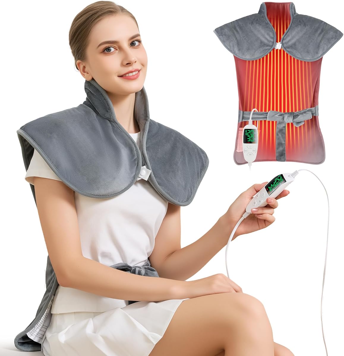 Electric Weighted Heating Pad for Neck Back Shoulder Pain Relief, Birthday Gifts for Women Men Mom Dad Elderly, 25"x37" Large Full Body Heating Pad for Menstrual Cramps - 5 Heat Levels/Auto Shut-Off