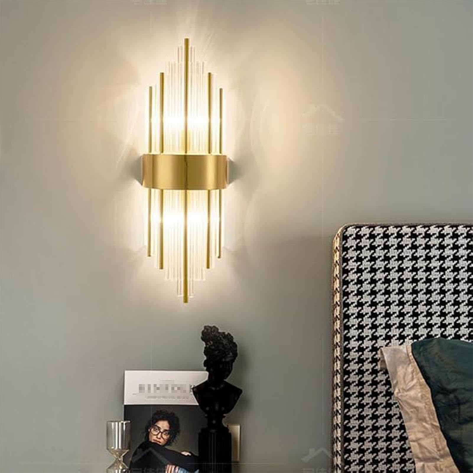 Apliques De Pared De Cristal, Lámpara De Mesilla De Noche Moderna Para Dormitorio, Lámpara De Pared Larga Estilo Rústico Para Tocador, Luminaria De Mediados De Siglo(A- 3-color Light,18*45cm)