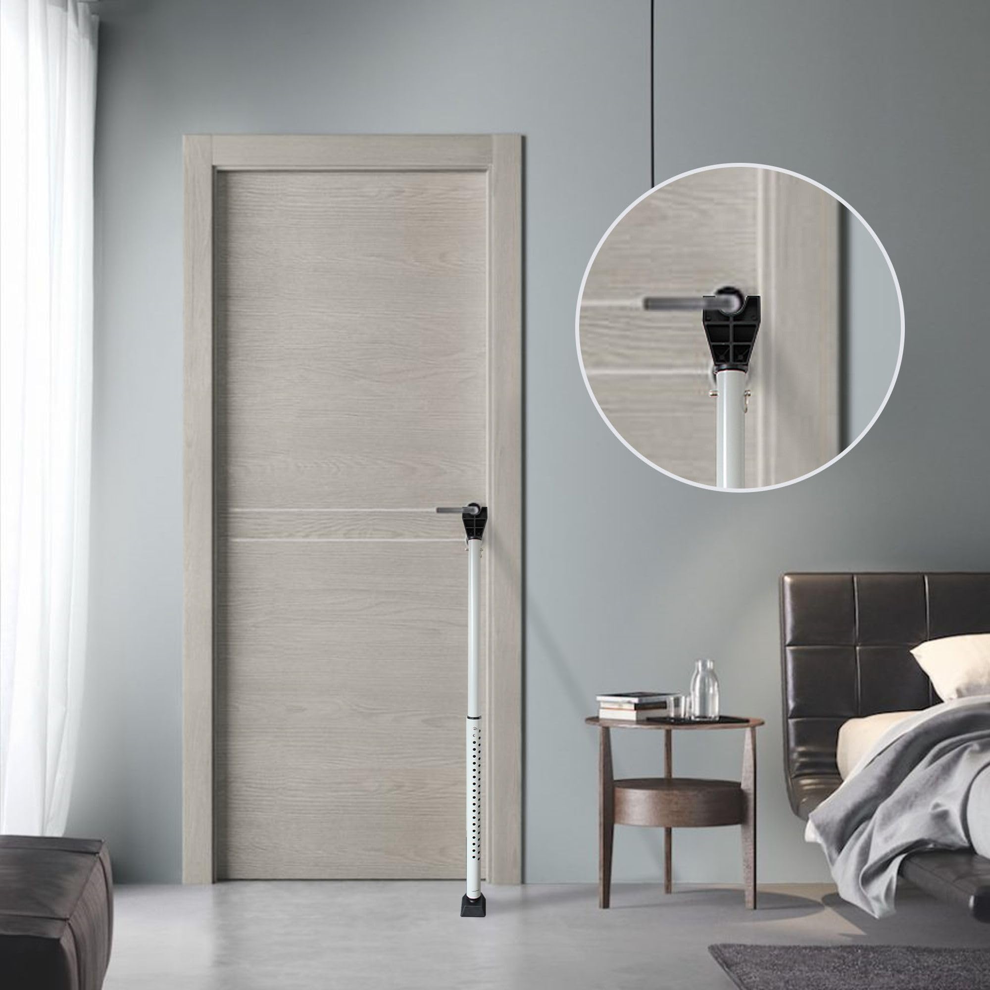 Barra antieffrazione - Blocco delle maniglie di porte e finestre - Tubo telescopico da 71 a 114 cm - Cunei in plastica morbida - Rilevatore di vibrazioni - Allarme da 100 dB - Facile installazione