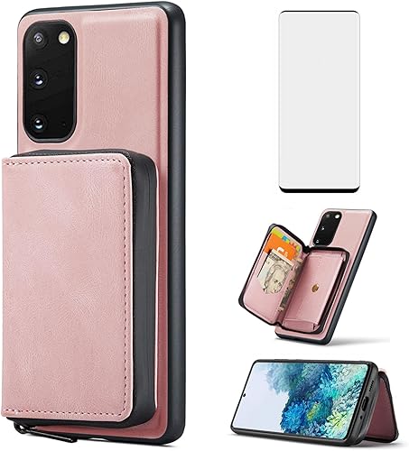 Funda de teléfono para Samsung Galaxy S20 5G de 6.2 pulgadas con protector de pantalla de vidrio templado y ranura para tarjeta de crédito, soporte
