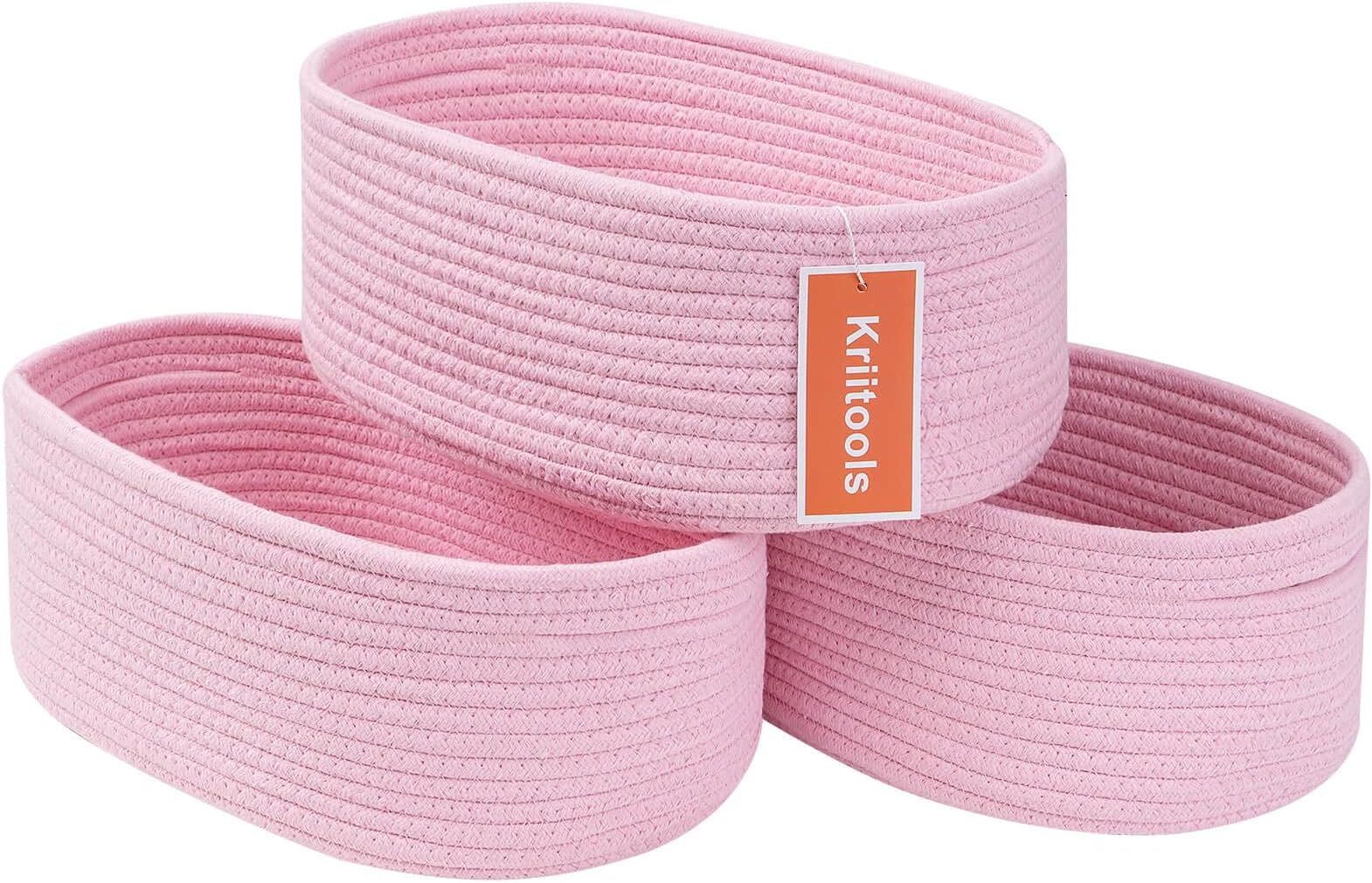 Farmlyn Creek 3Pack Cotton Woven Baskets for Storage, Pink