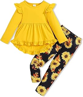 Charming Toddler Girl Fall/Winter Set: Ruffle Sleeve Top & Vibrant Floral Pants