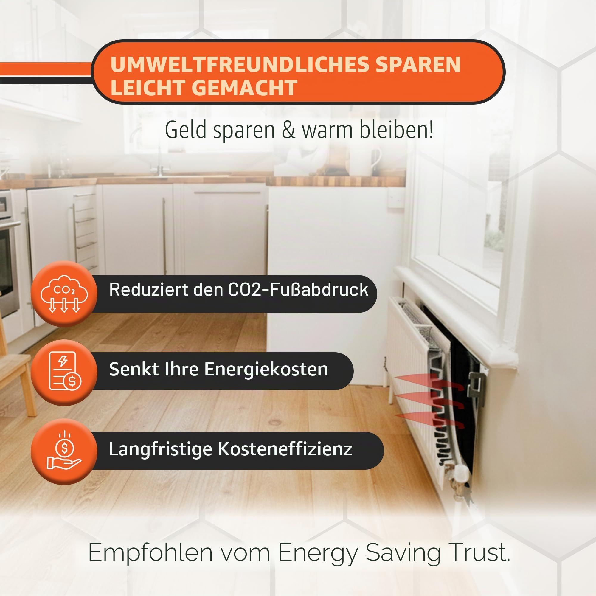 Radflek Reflexionsfolie für Heizkörper, mit reflektierendem Radstik-Klebeband, 5 Radflek-Folien / 4 Radstik-Streifen, für 10 oder mehr Heizkörper