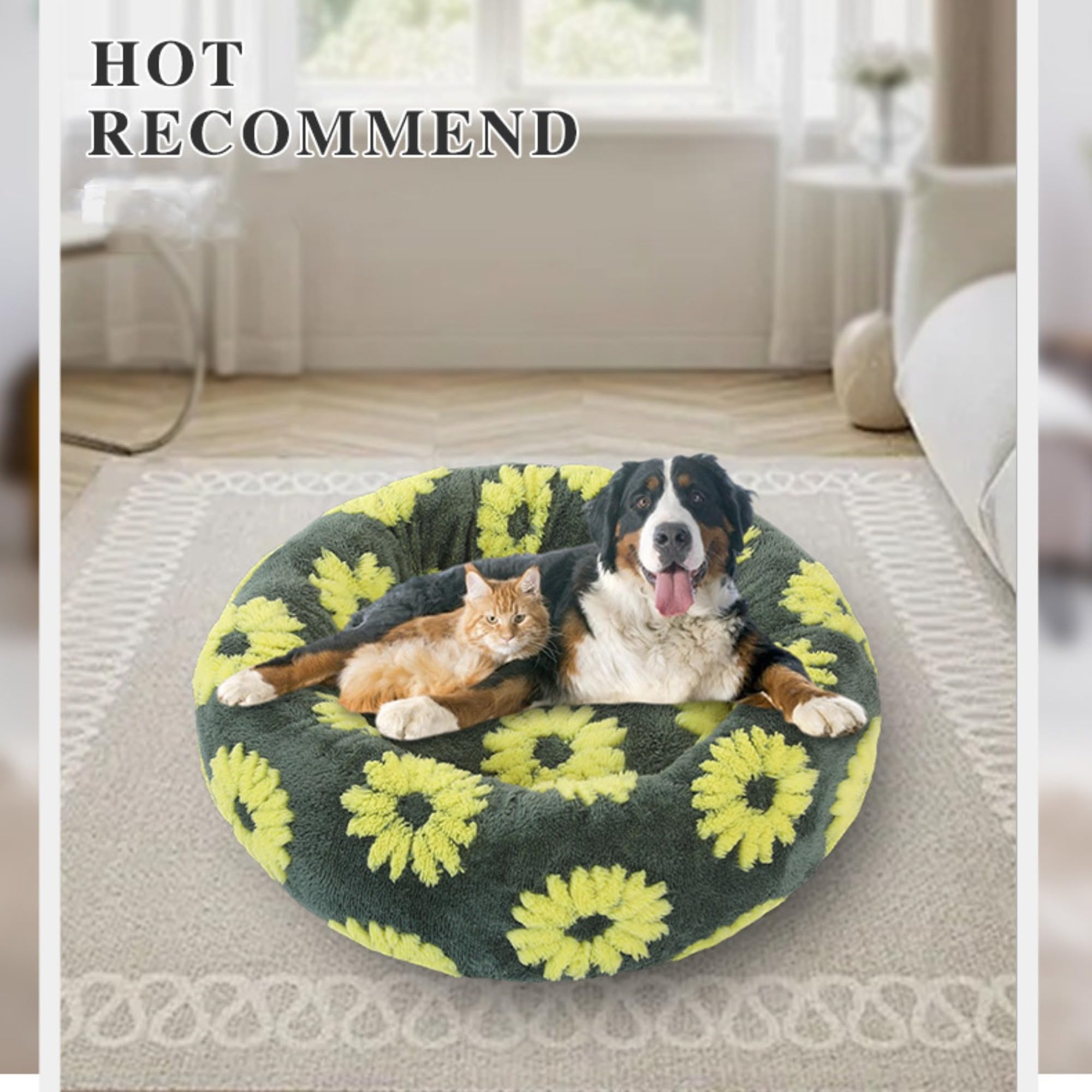 Hundekörbchen Waschbar, Abnehmbare katzenkörbchen, Plüsch Hundebett Donut, Katzenbett für Haustiere Aller Größen (Schwarz-Weiß,50x50x18 cm)