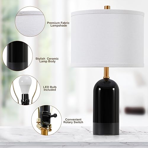 Miniatura 4 de Juego de 2 lámparas de mesa modernas de cerámica, lámpara de noche de 3 colores de temperatura de 21.5 pulgadas de alto, lámpara de mesa auxiliar