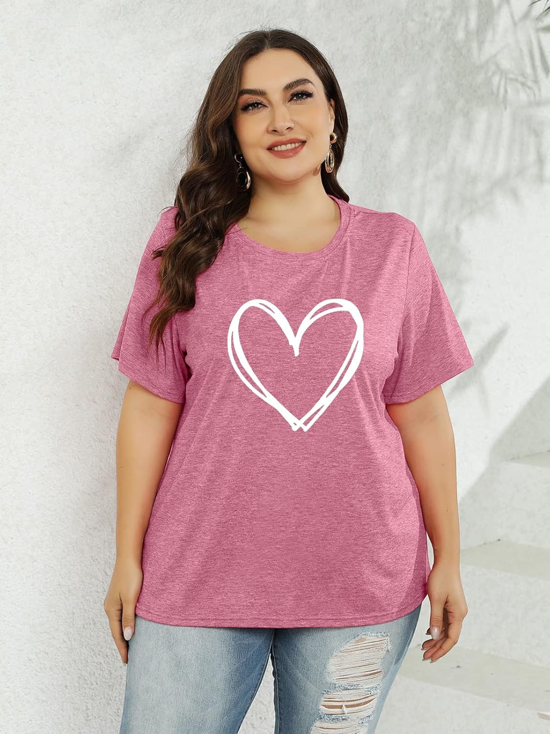 Plus Size Valentines Day Shirts Women Love Heart Print Short Sleeve Tops Casual Tees Blouse - Image 4