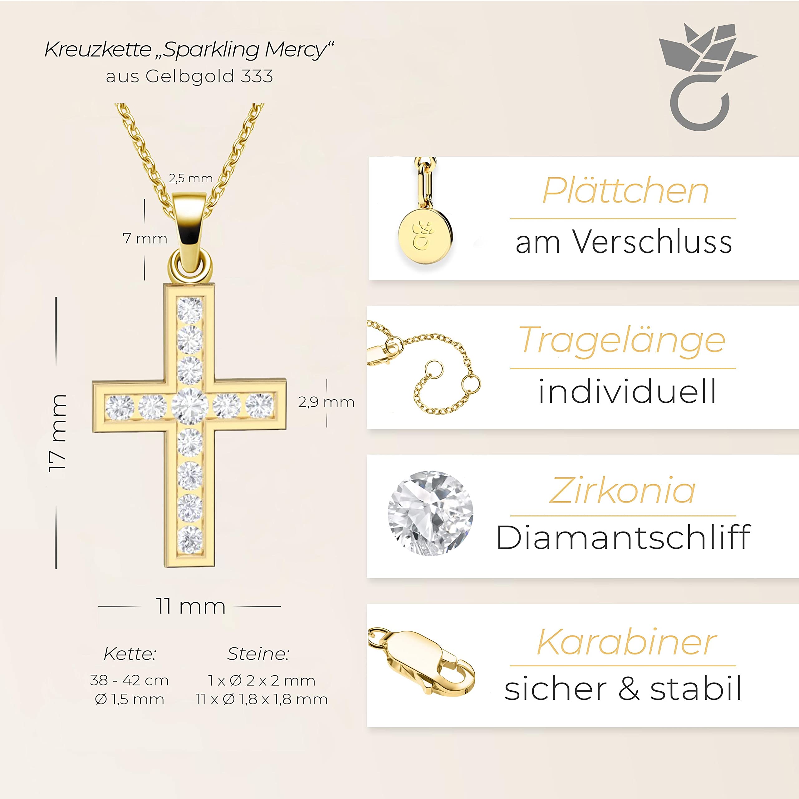 Kreuz Kette Mädchen Gold (333 echt), Kreuz-Anhänger Erst-Kommunion