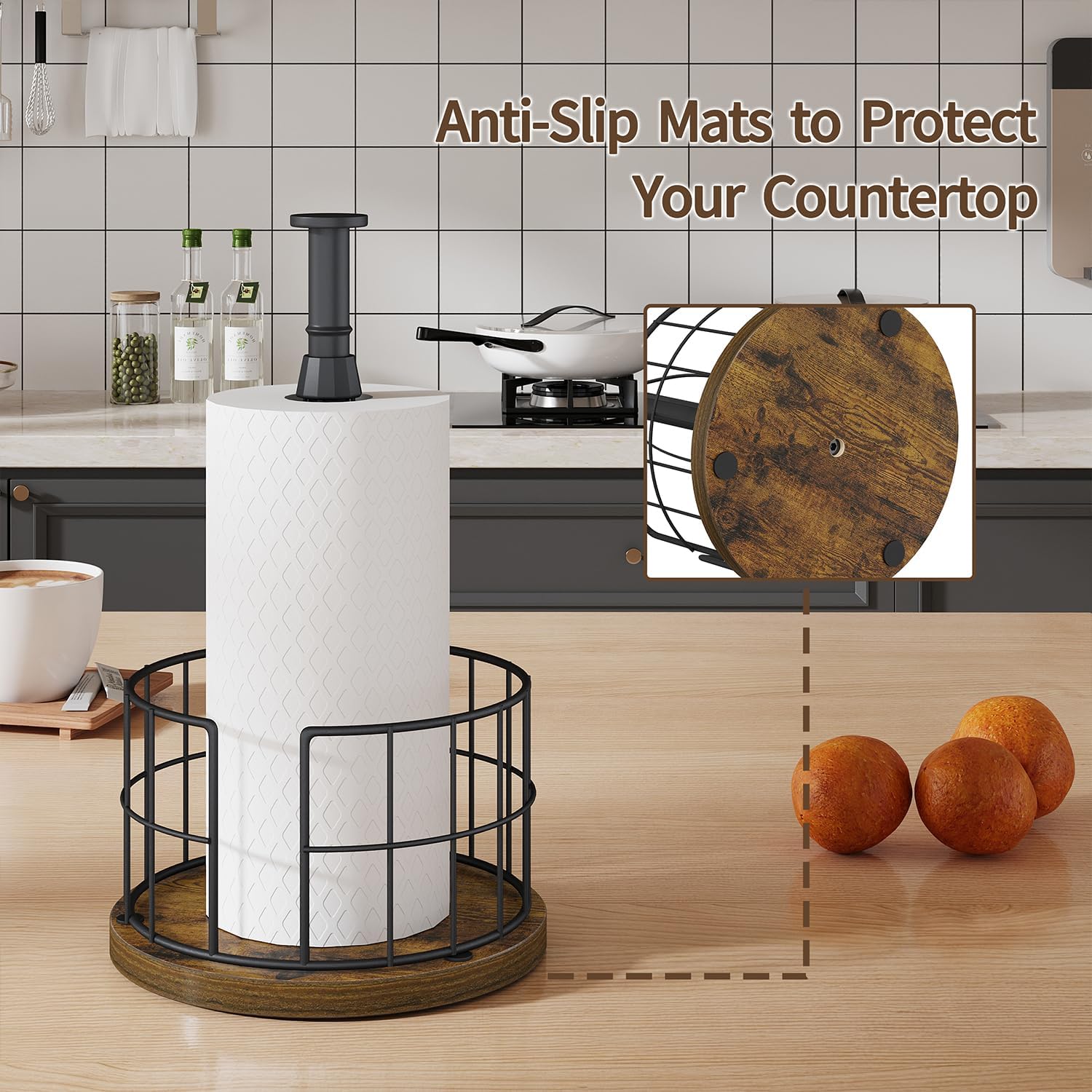 YINMIT Paper Towel Holder Countertop, One-Handed Tear Farmhouse Paper Towel Stand, Roll Paper Towel Stand Weighted, Paper Towel Holders with Ratchet Large, for Kitchen Essentials