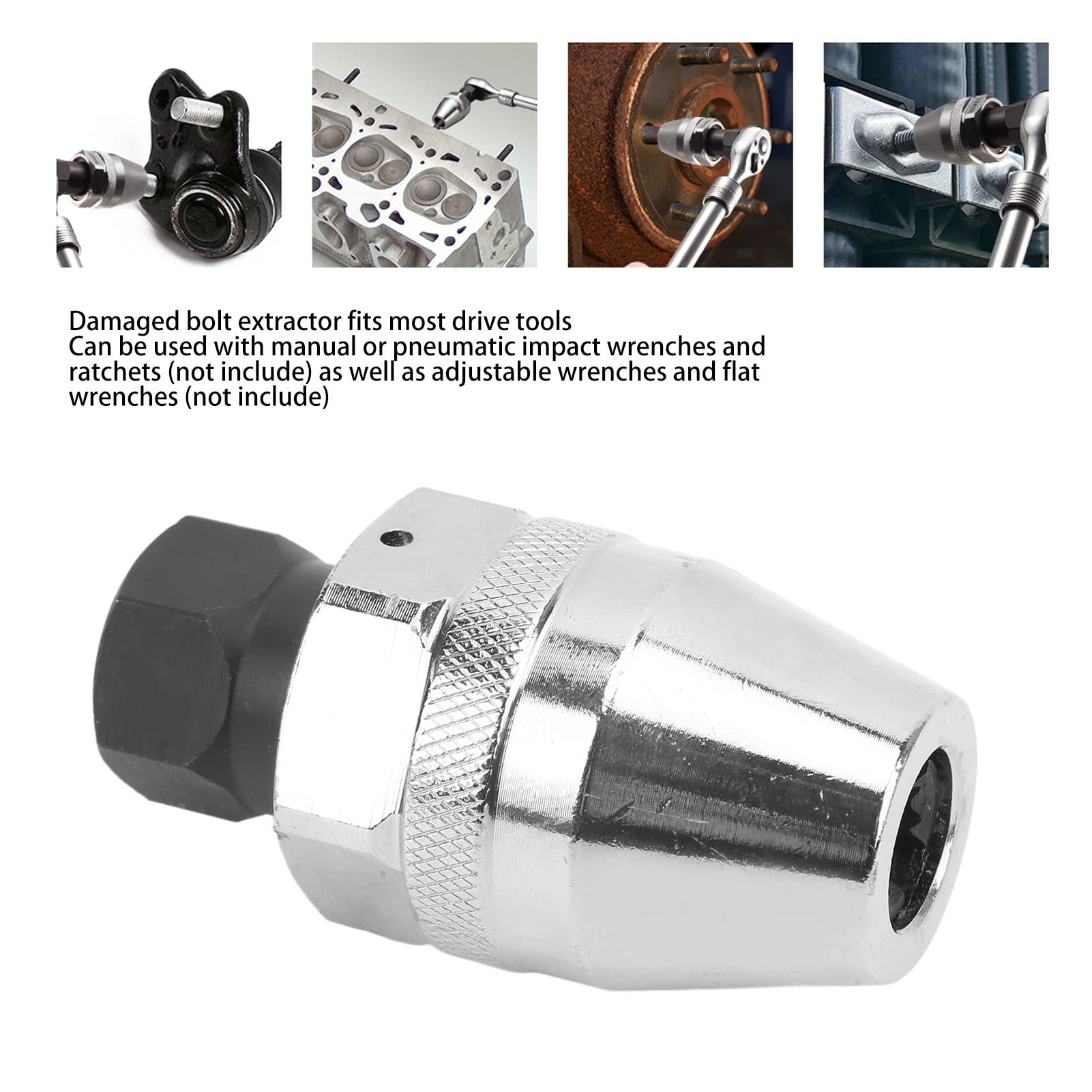 3/8in Drive Stud Extractor, Steel Alloy Universal Broken Bolt Remover Stud Extraction Tool for 1/4" to 1/2" Rounded Studs - Image 4