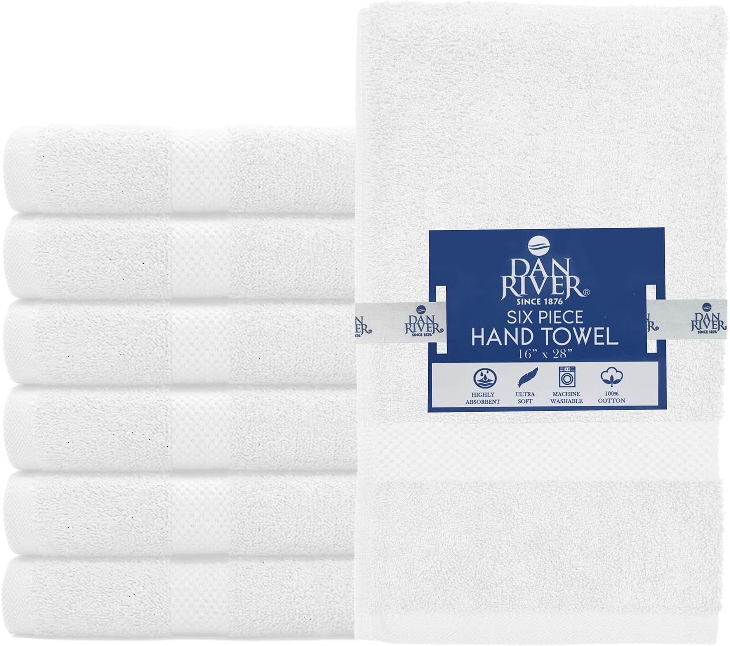 DAN RIVER 6-Pack Premium Hand Towels (16x28 Inches) - 100% Cotton, Ultra Soft, Lightweight, Highly Absorbent Towels for Bathroom, Spa, Gym, Salon, Hotel, and Travel - White - Image 6