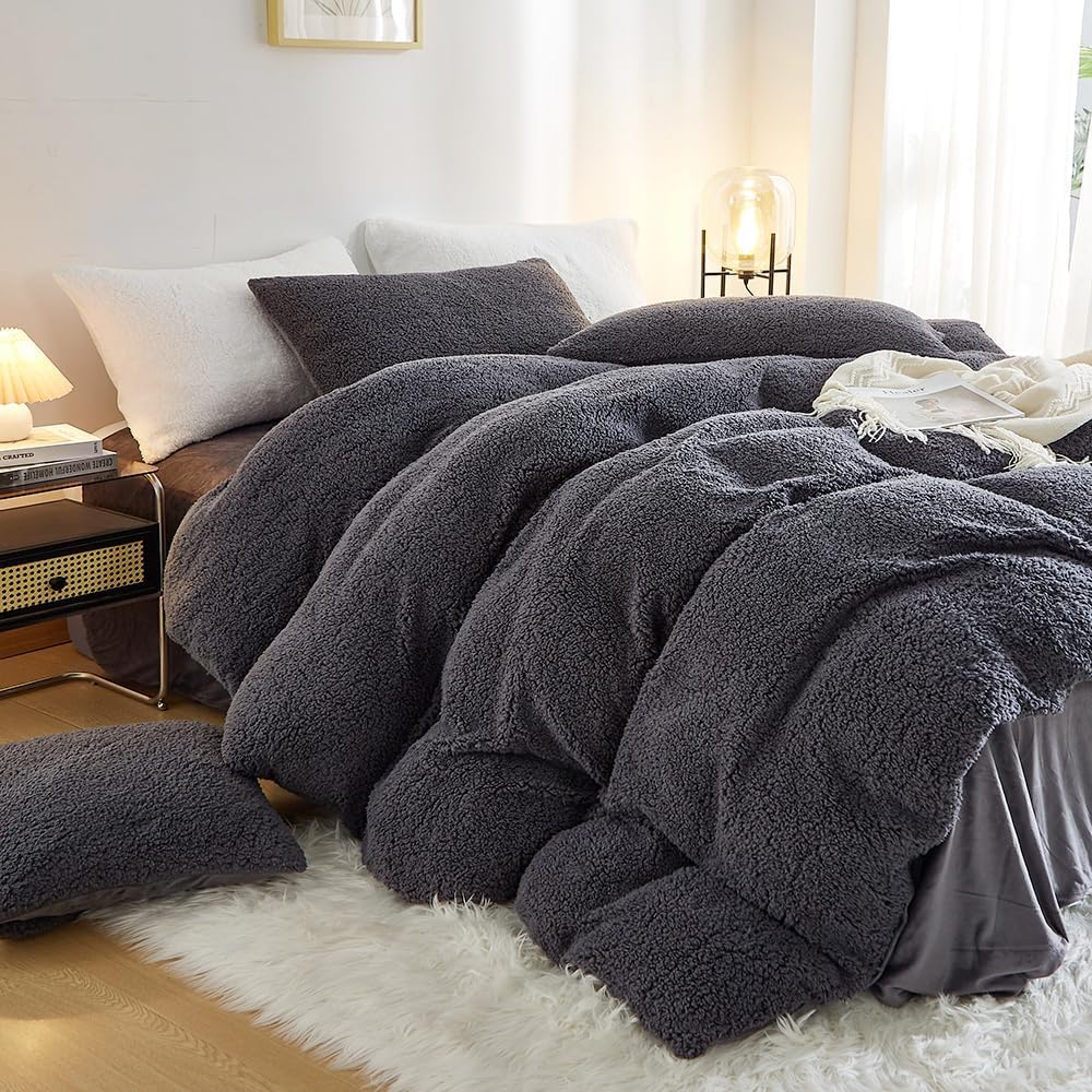 Covebett Winter Warm Bettwäsche 135x200 Grau Teddy Fleece Cashmere Touch
