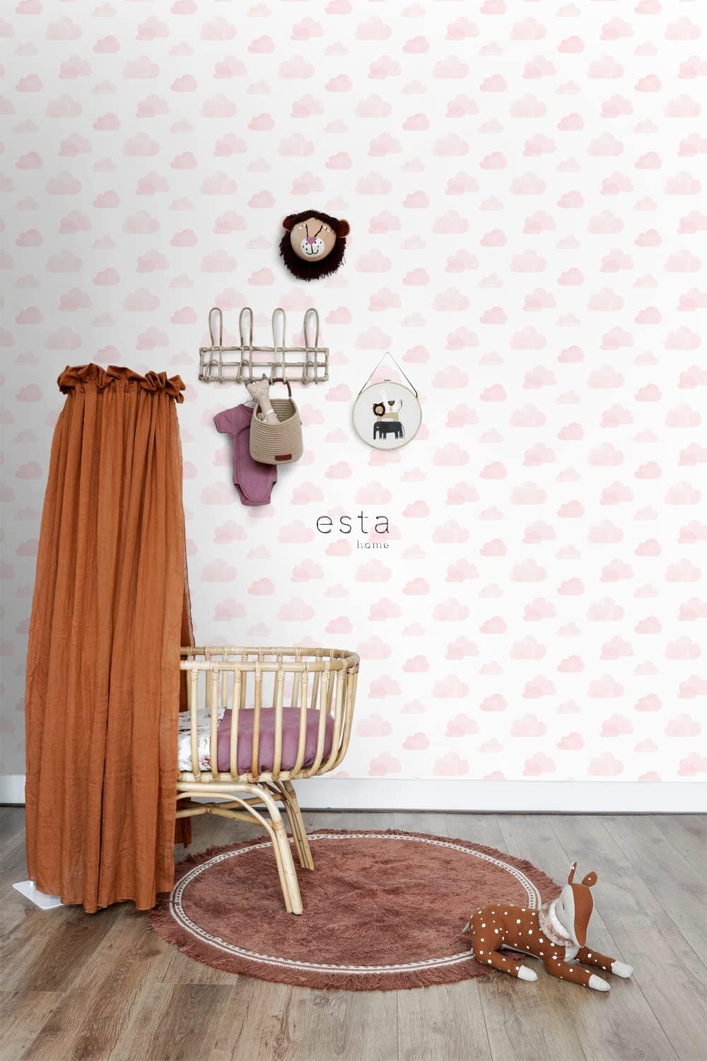Wallpaper Stamped Clouds Light Pink and White - 138929 - from ESTAhome