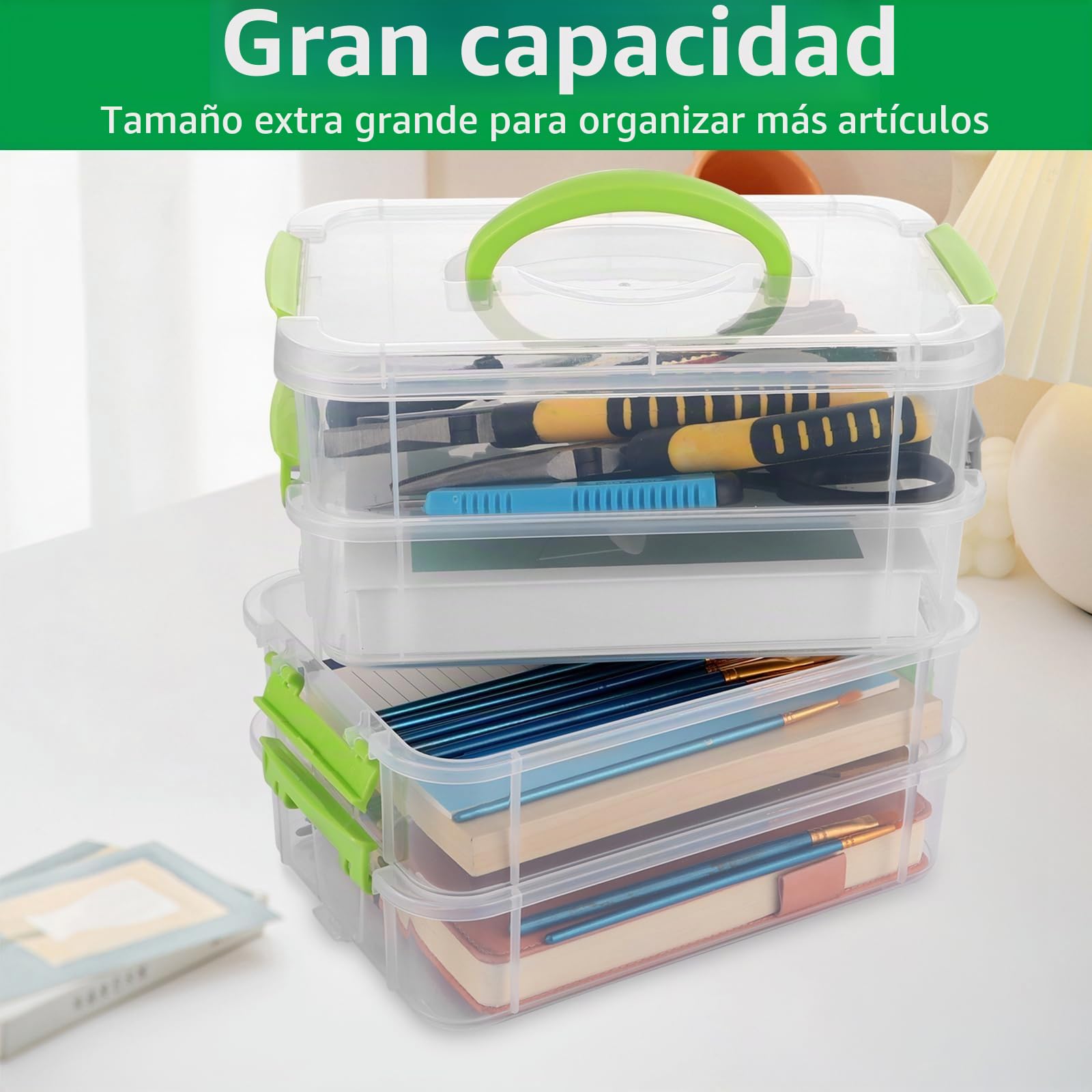 YAYODS 2 cajas clasificadoras con asa de transporte, 27 x 17,5 x 24 cm, cajas clasificadoras para piezas pequeñas, caja de almacenamiento con compartimentos, caja organizadora grande de plástico,