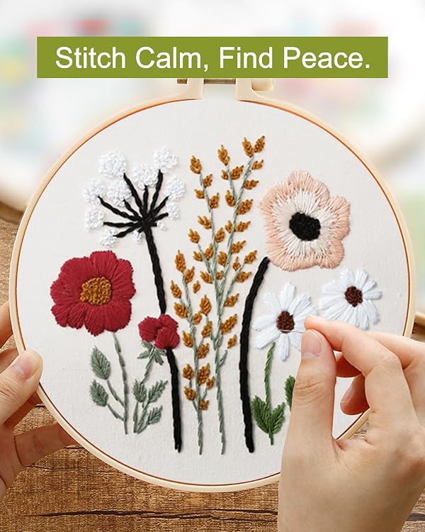 Santune 3 Sets Embroidery Kit,Cross Stitch Kits for Beginners,Needlepoint Kits for Adults with Easy Floral Pattern Hand Crafts,Hoop,Needle,Mothers Day Gifts by Santune - Image 5