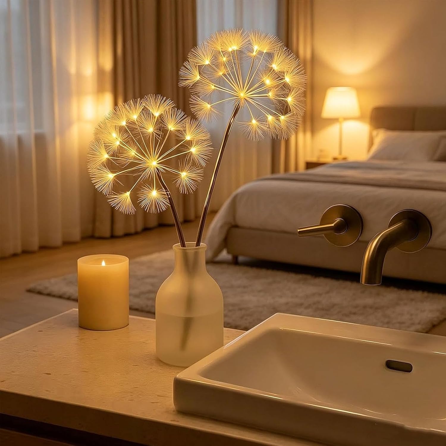 Dandelion Lamp - Blissful Bright Dandelions, Dandelion Lights Indoor, Lighted Dandelions, Decor for Home Decor, Bedroom, Living Room, Wedding Centerpiece (No Bottle) (1pcs) (1pcs)