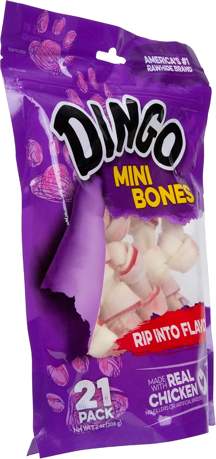 Dingo Mini Bones Rawhide for Dogs, Dog Chews Made with Real Chicken