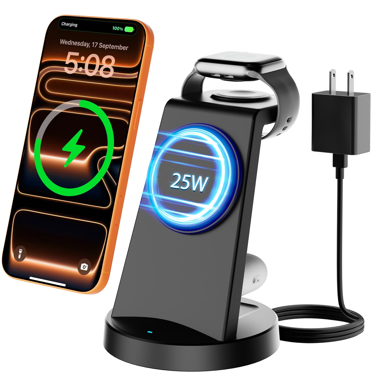 25W MagSafe Charging Station, 3-in-1 Magnetic Wireless Charger for Apple | Phone and Watc…