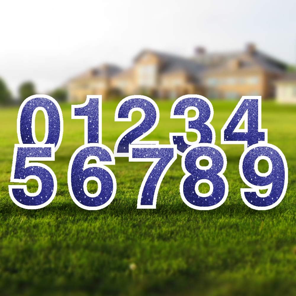 Vispronet Numbers Yard Sign Set – Includes All Numbers 0-9 – 10pcs Total – Weather-Resistant Corrugated Plastic (Glitter Dark Blue)