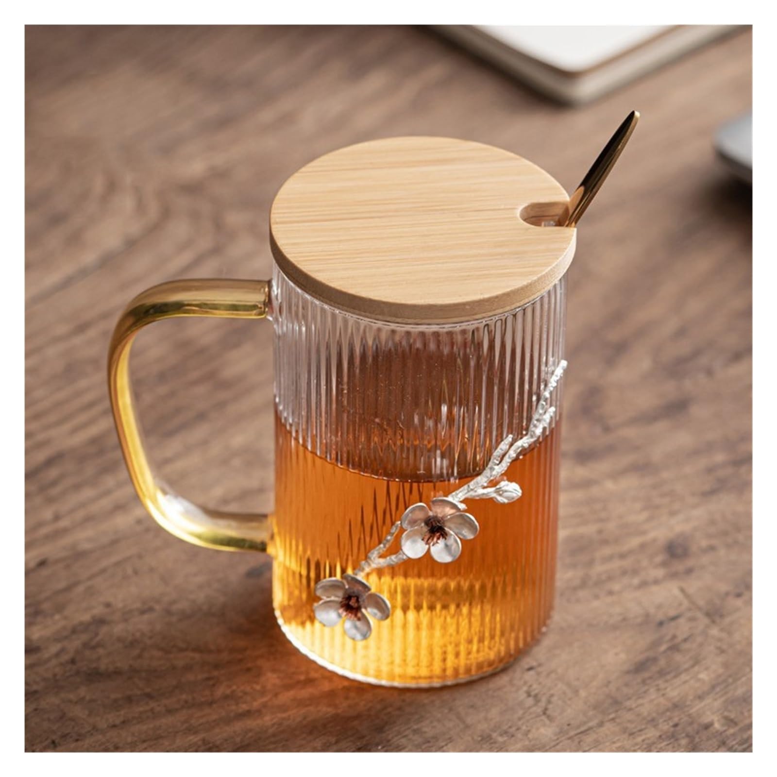 taza de vidrio, Vasos de vidrio de 15,6 onzas con asa, cuchara y tapa