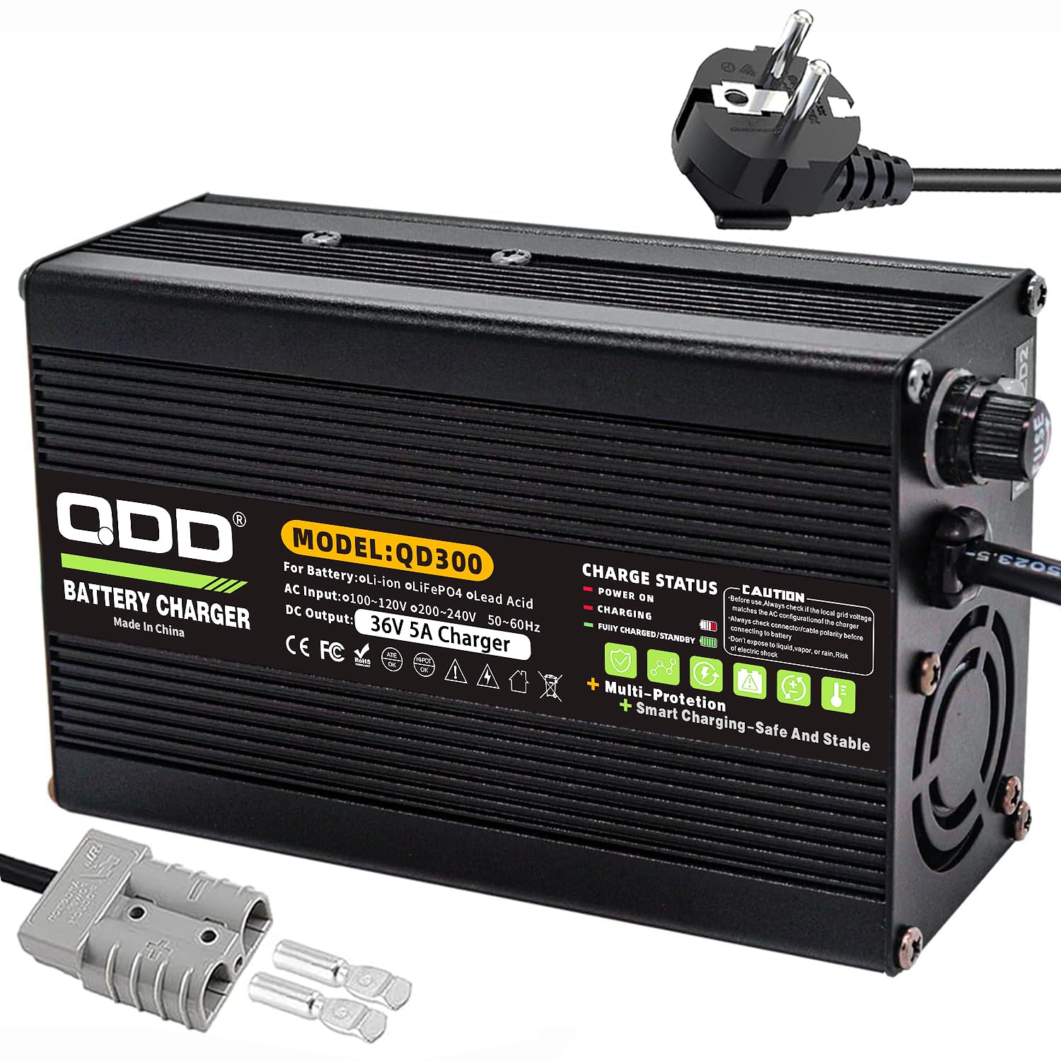 QDD Caricabatterie 36V 36V 5A al piombo-acido con uscita DC 50A Connettore Anderson per 36V Piombo Acido AGM Gel VRLA OPZV 36V Smart Charger