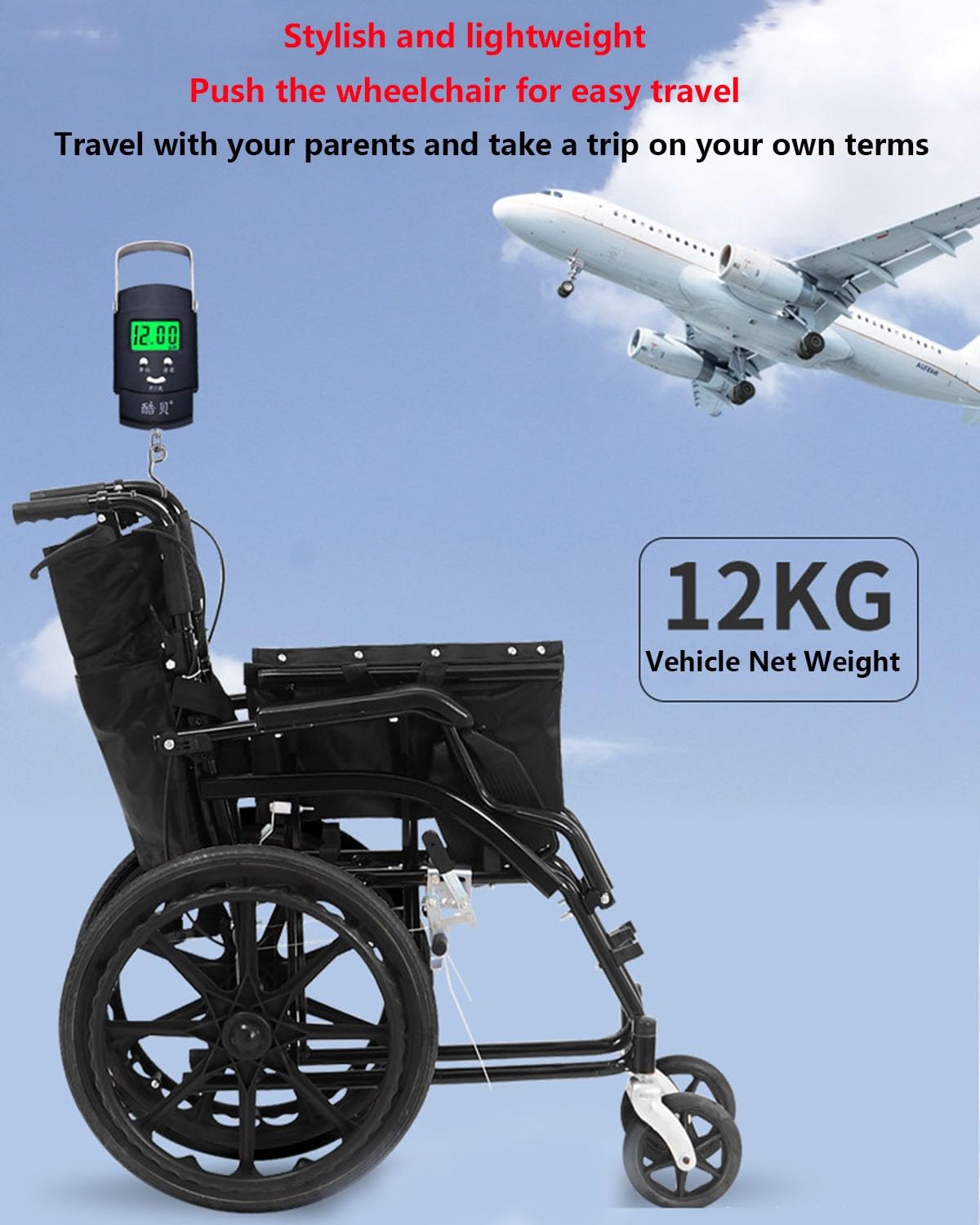 Silla De Ruedas Autopropulsable para Adultos,Silla De Ruedas Plegable Ligera Autopropulsable,Silla De Ruedas Plegable De Aluminio,con Frenos,Ligera,Ancho 46 Cm,Fácil Plegado c