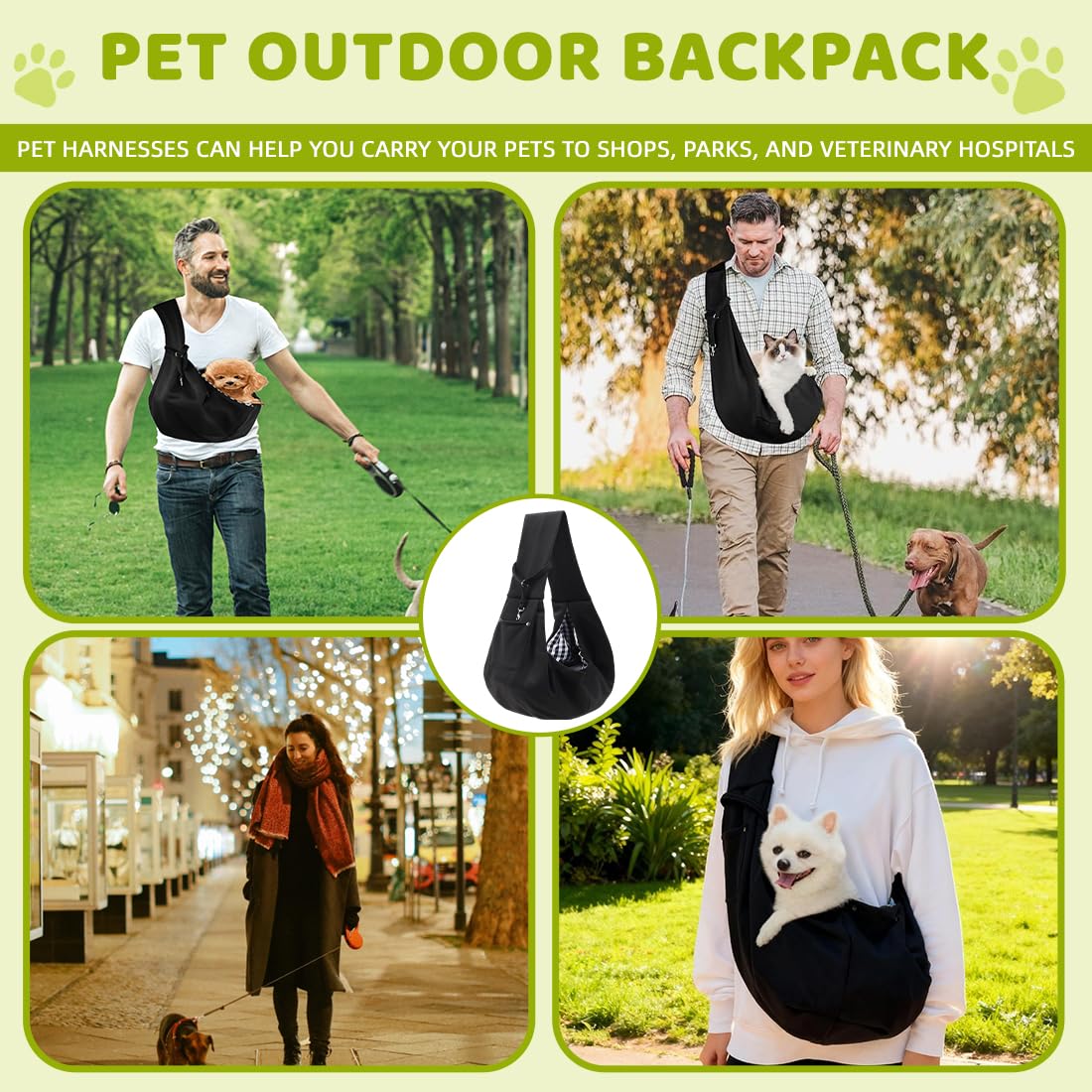 Sac de Transport pour Chien Chat, Réglable Sac à Bandoulière Mains Libres Petit Chien, pour l'extérieur, Les Voyages, pour Chiens/Chats de Taille Moyenne Jusqu'à 7,5 kg
