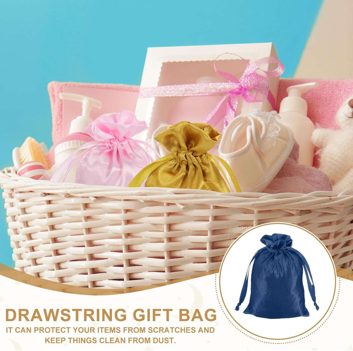 MECCANIXITY Satin Bags with Drawstring, 4x6 Inch Wedding Favor Bag Mini Gift Packaging Bag for Birthday Christmas Jewelry Party (Navy Blue, Pack of 4) - Image 4