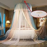 Vista 2 de VETHIN - Dosel de cama de princesa para niñas, cortina de dosel de cama de doble capa con malla transparente, mosquitero de princesa con encaje