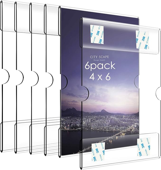 4 x 6 Acrylic Wall Sign Holder 6Pack Wall Mount Clear Plastic Sign Holder with Double Sided