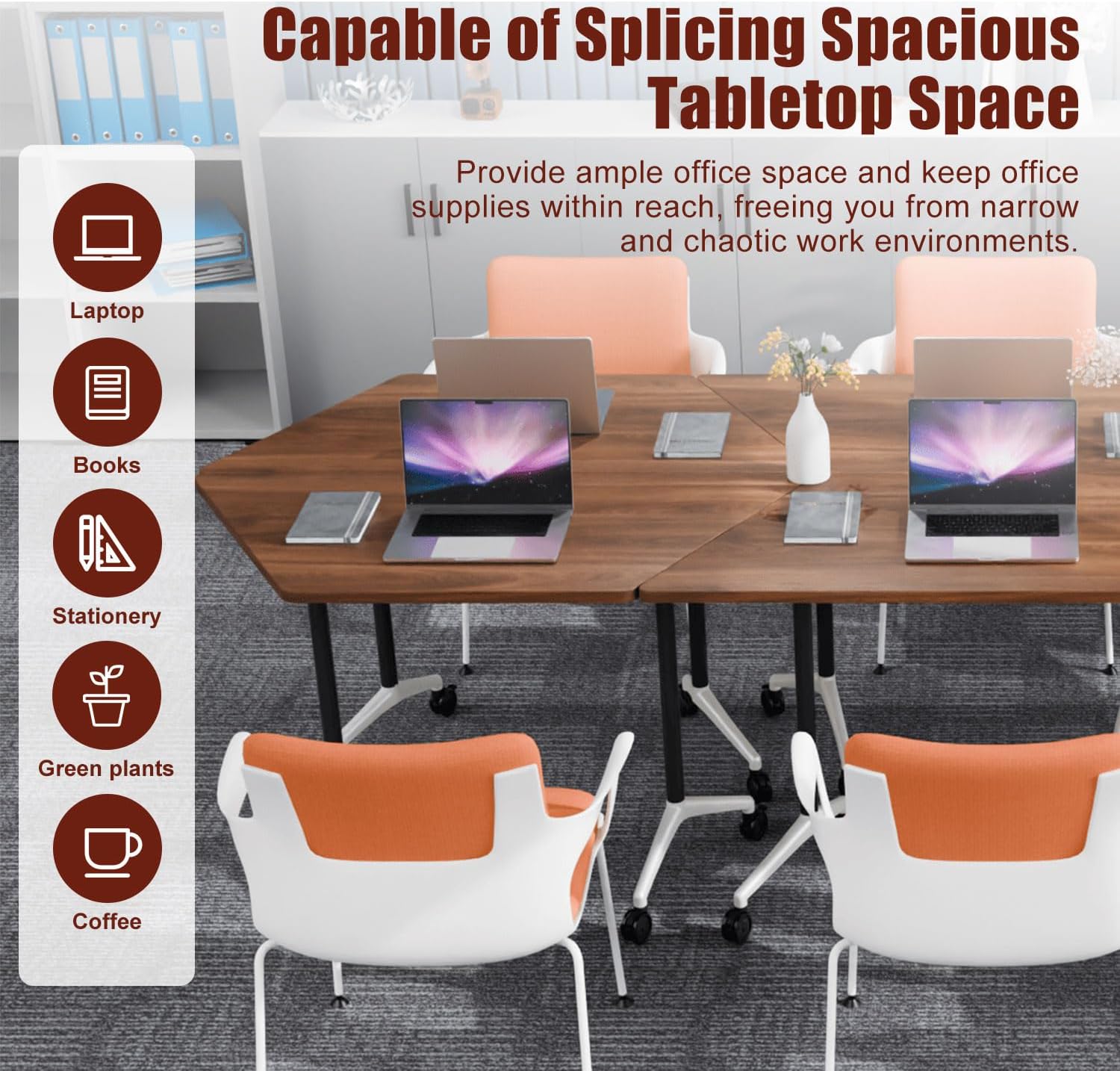 47.2-inch Conference Table with 360° Silent Wheels, Folding Conference Room Tables, Flip-top Mobile Training Table Modern Trapezoidal Meeting Seminar Table for Office Conference Room (8 Pack)