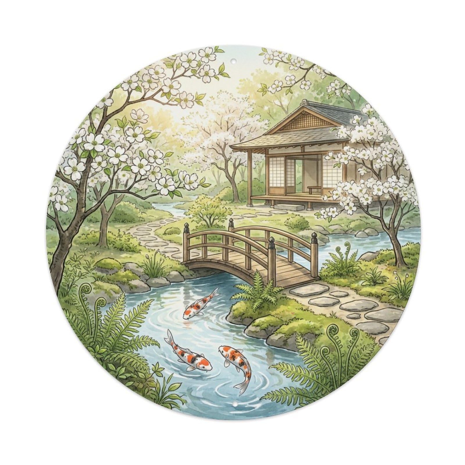 Tgrcjimh Style Metal Tin Sign Japanese Koi Fish Dogwood White Spring Bloom