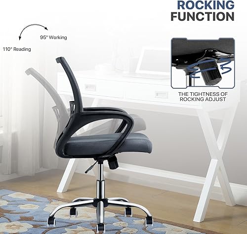 Miniatura 5 de MoNiBloom Silla de oficina en casa de malla, silla giratoria ergonómica con respaldo medio con soporte lumbar y reposabrazos, capacidad de 250