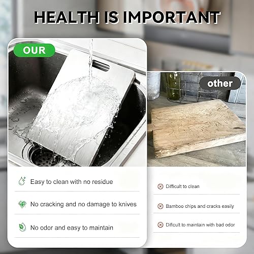 Miniatura 3 de Tabla de cortar de acero inoxidable para cocina, tabla de cortar no tóxica de grado alimenticio 304, a prueba de deformación y fácil de limpiar,