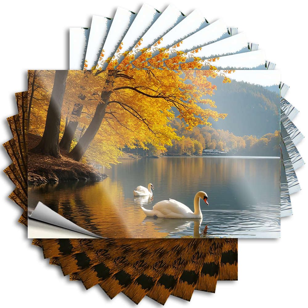 Fzfn Colour Two Swans Glide On A Serene Autumn Lake Unique Decorations For Patio - Tattoos Bottle Removable Vinyl Decal(6X9cm)