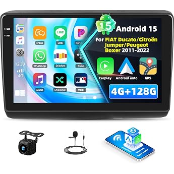 4+128G Android 15 Car Radio for Fiat Ducato/Citro n Jumper/Peugeot Boxer 2011-2022 9 Inch Incell Touchscreen Radio with Wireless CarPlay & Android Car Bluetooth 5.0 GPS WiFi FM/RDS 32EQ