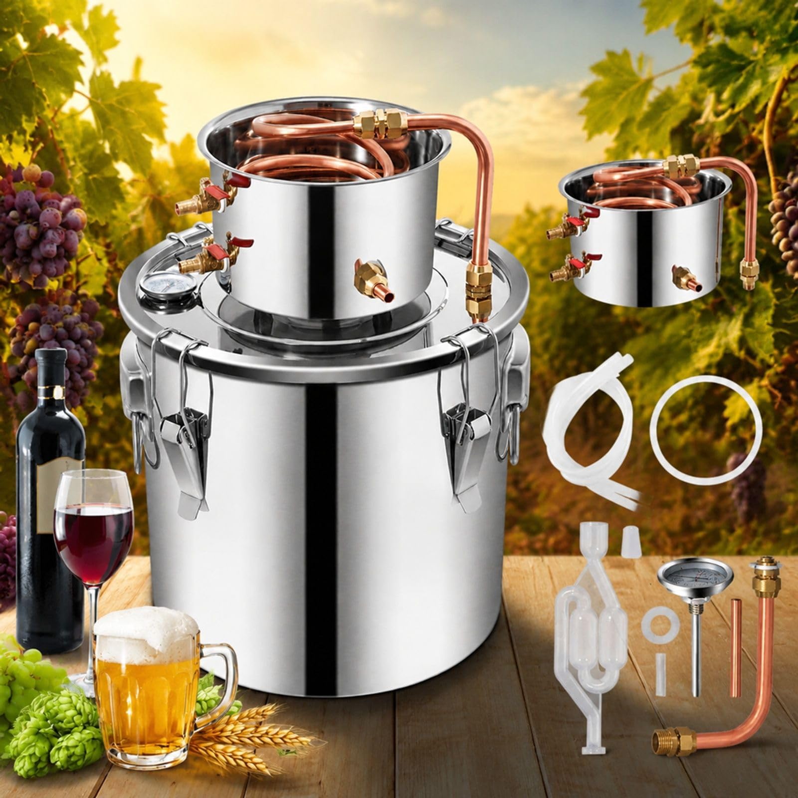 20L Destille aus Edelstahl für Wasser, Set mit Kessel und Kondensator für den Heimgebrauch