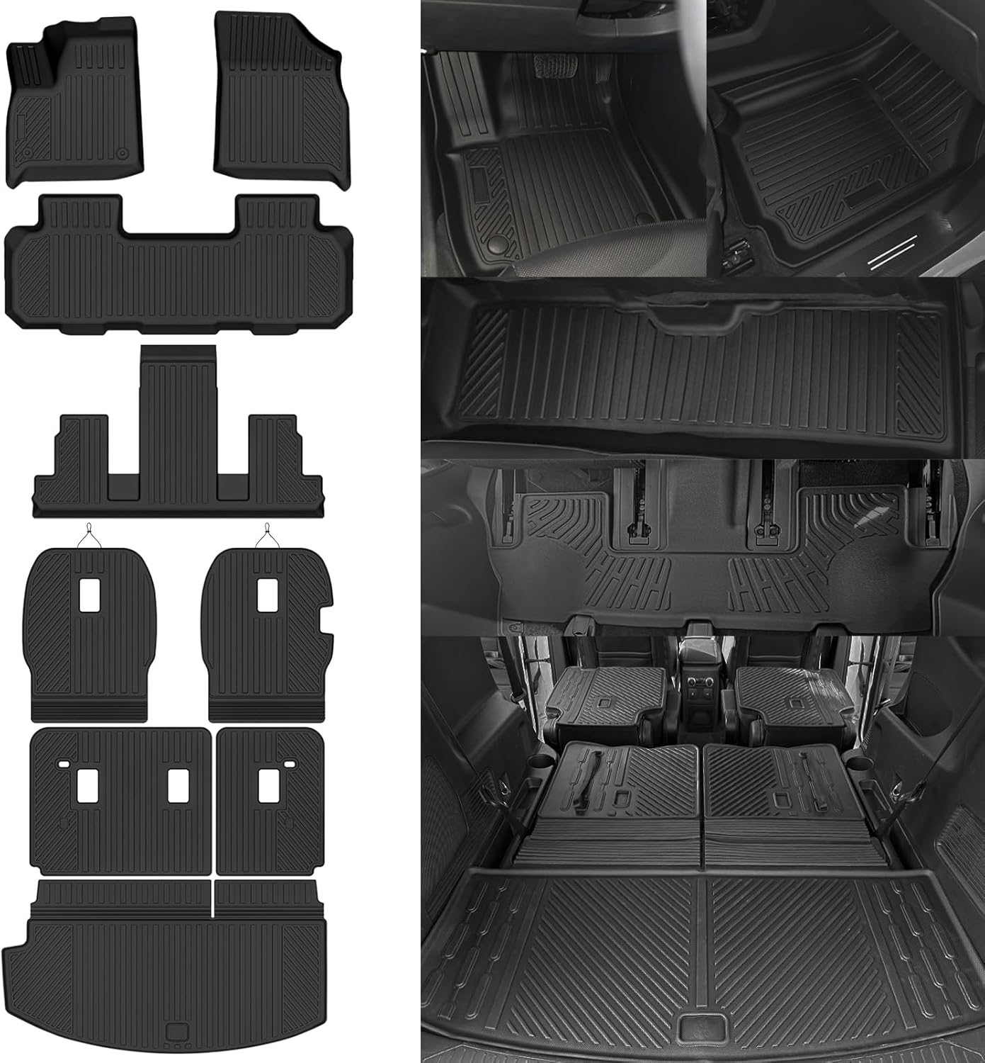 All Weather Floor Mats for Buick Enclave 7 Seats 2018-2024 Floor Mats & Trunk Mat & Backrest Mats for Buick Enclave Accessories Anti-Slip Floor Liner