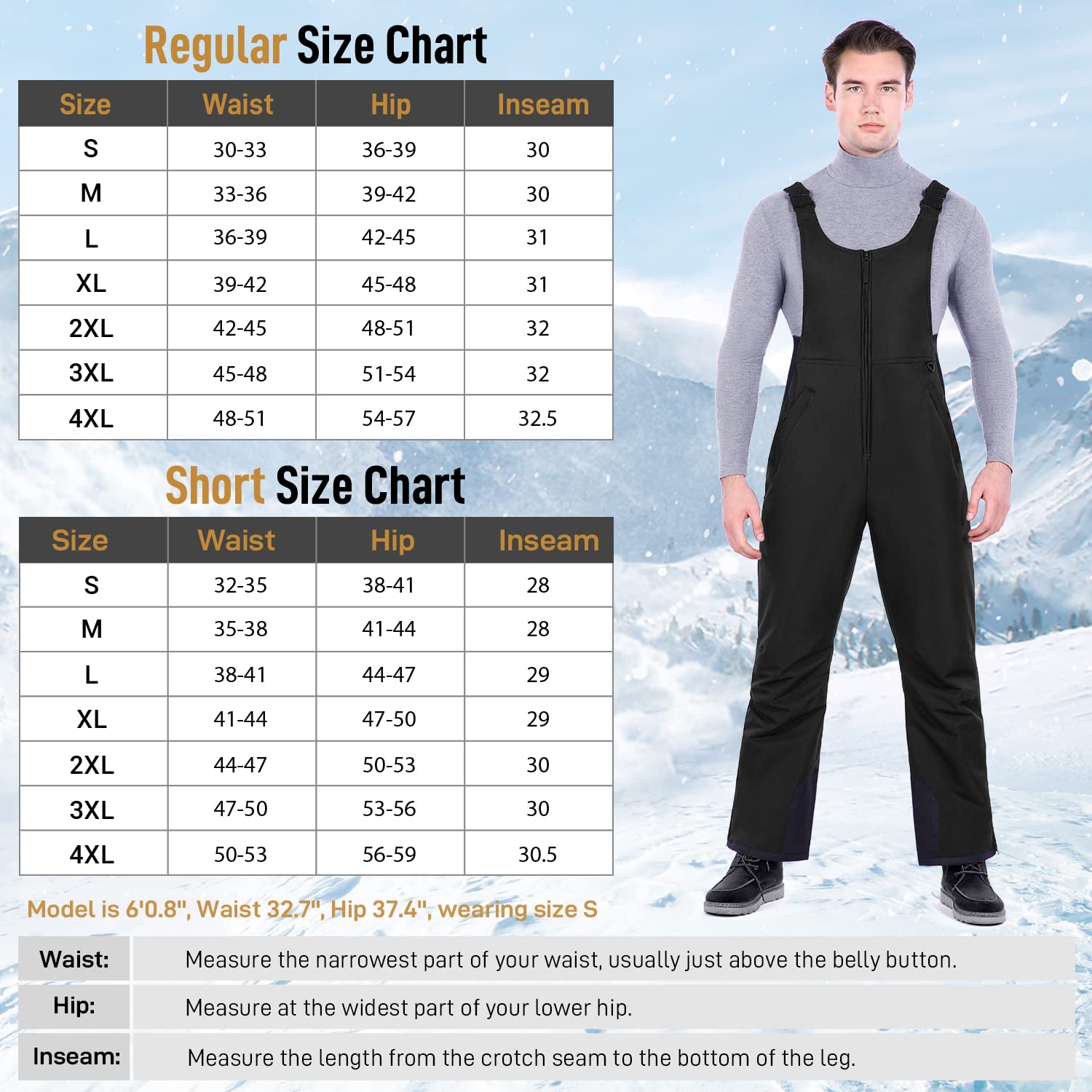Sportneer Herren Skihose Wasserdicht Wanderhose Softshellhose Winddicht Outdoorhose Warm Gefüttert Winter Snowboardhose Trekkinghose Thermohose Hosenträgerhose