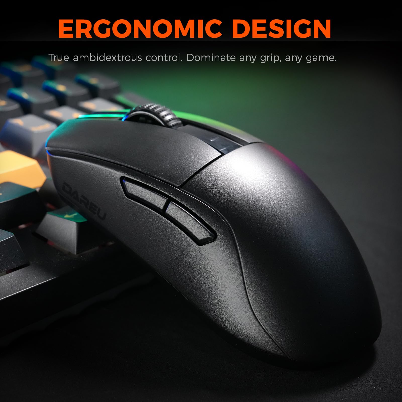 DAREU A950GM Mouse gaming ultraleggero da 60 g, sensore PixArt PAW3395, microinterruttori da gioco HUANO da 100 milioni, 26000 DPI, ricarica rapida in 30 minuti, mouse gaming tri-mode per PC/Mac