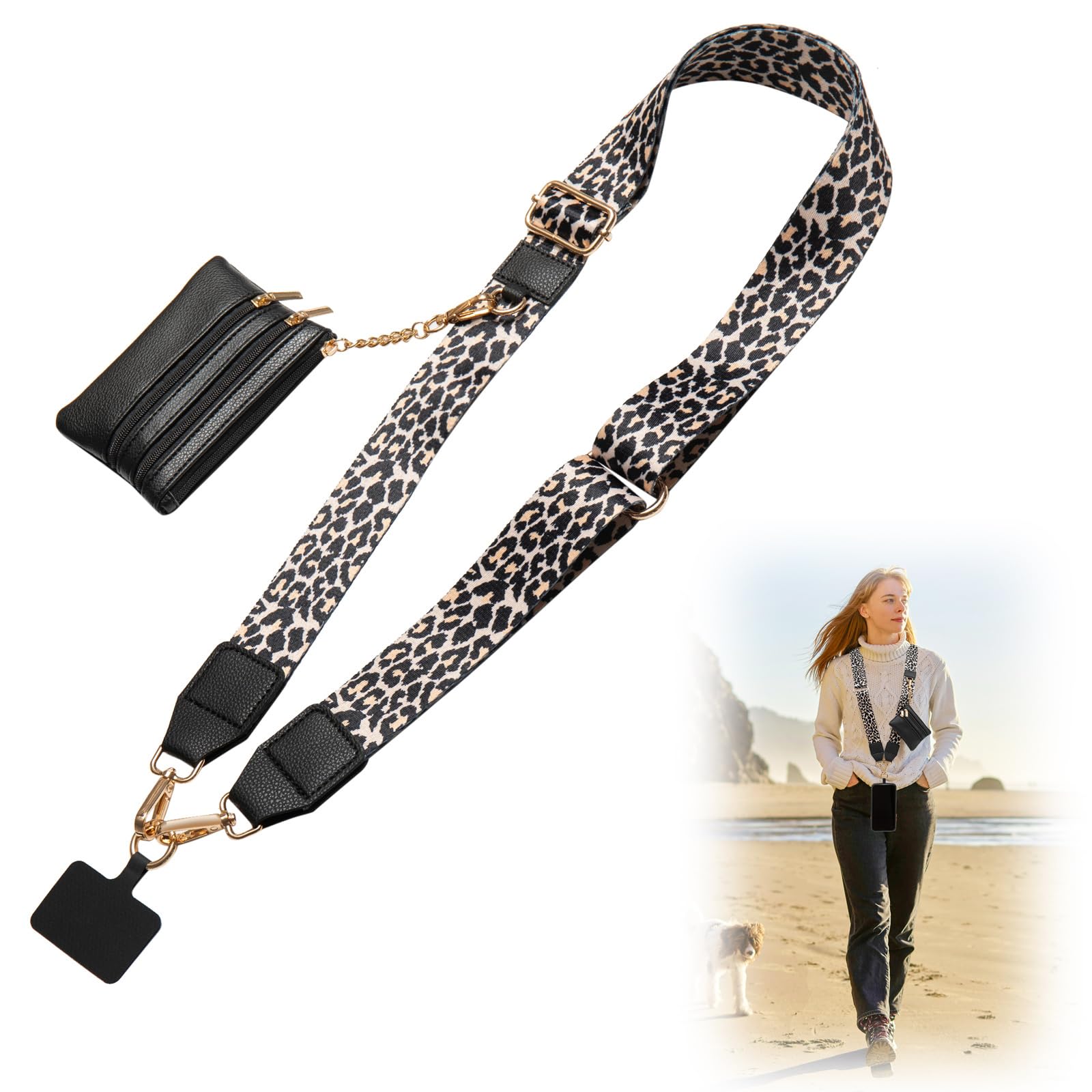 CUEDM Cell Phone Lanyard Crossbody,Adjustable Cell Phone Strap with Wristlet,Clip and Go Strap for Phone with Wallet
