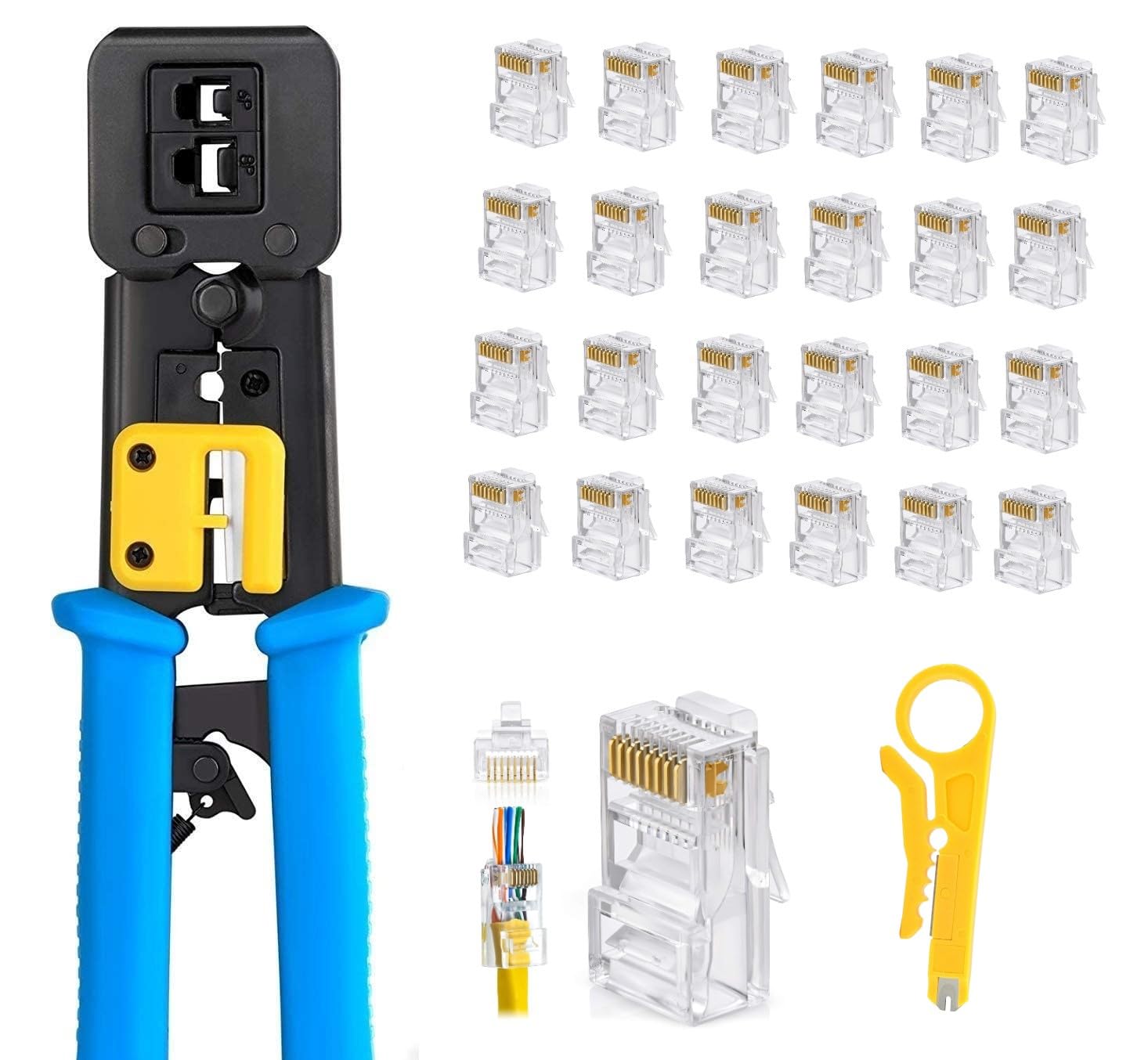 XIKKART Tool Kit | Crimping Tool | Pass Through Tool kit| wire stripper and cutter, 20PCS RJ45 Cat6 Pass Through Connectors, Crimper, rj45 ethernet crimping tool kit, Pass Through Tool kit (B0CPQ2V22K) Amazon Price History, Amazon Price Tracker