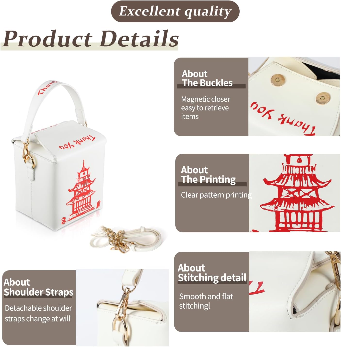 Crossbody Purses and Handbags for Women PU Leather Chinese Takeout Box Totes Top Handle Satchel Shoulder Bags - Image 4