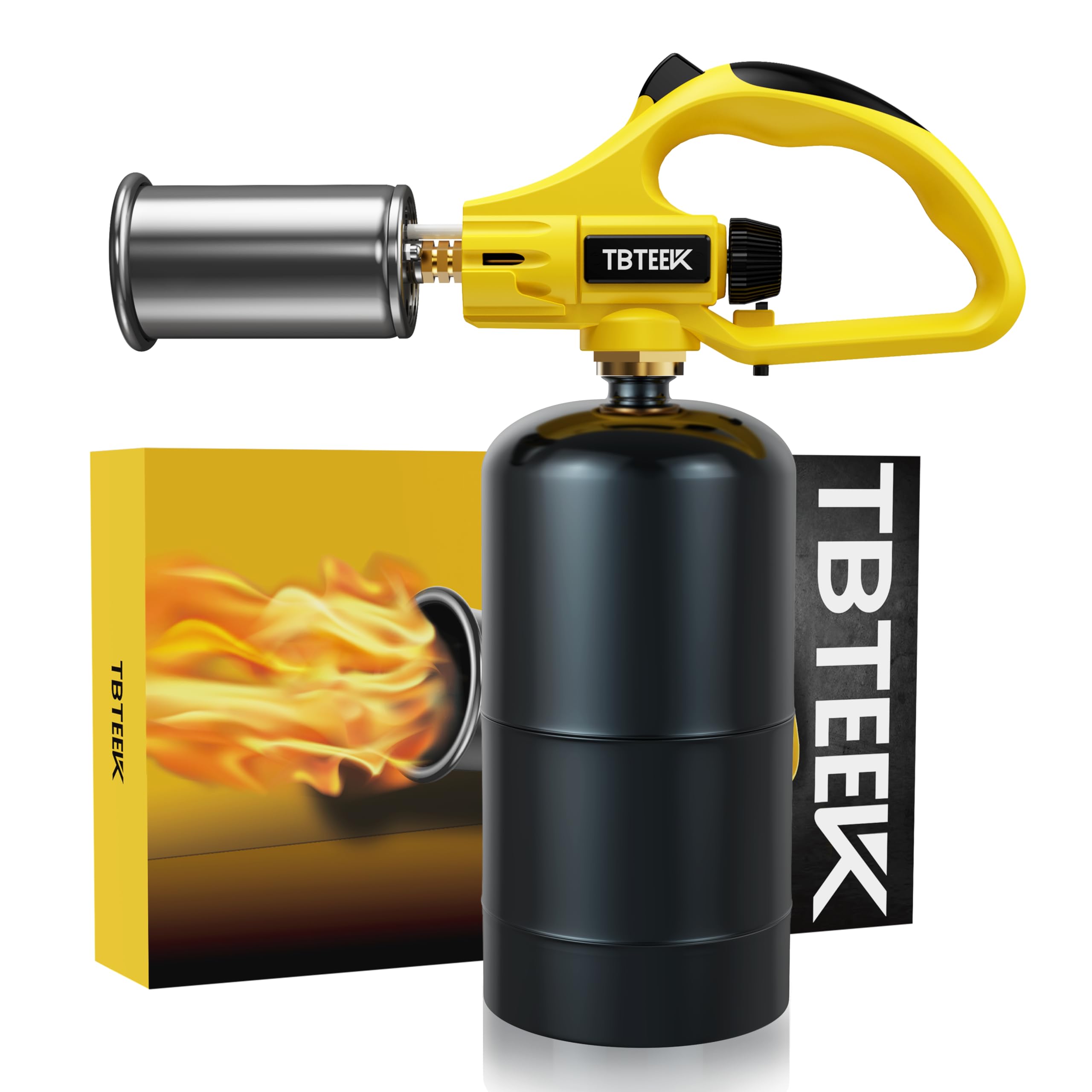 TBTEEK Powerful Propane Torch Head, Sous Vide Grill Cooking Torch With Adjustable Flame, Safety Lock Charcoal Torch Lighter for BBQ, Searing Steak, Creme Brulee, Campfire (Tank Not Included)