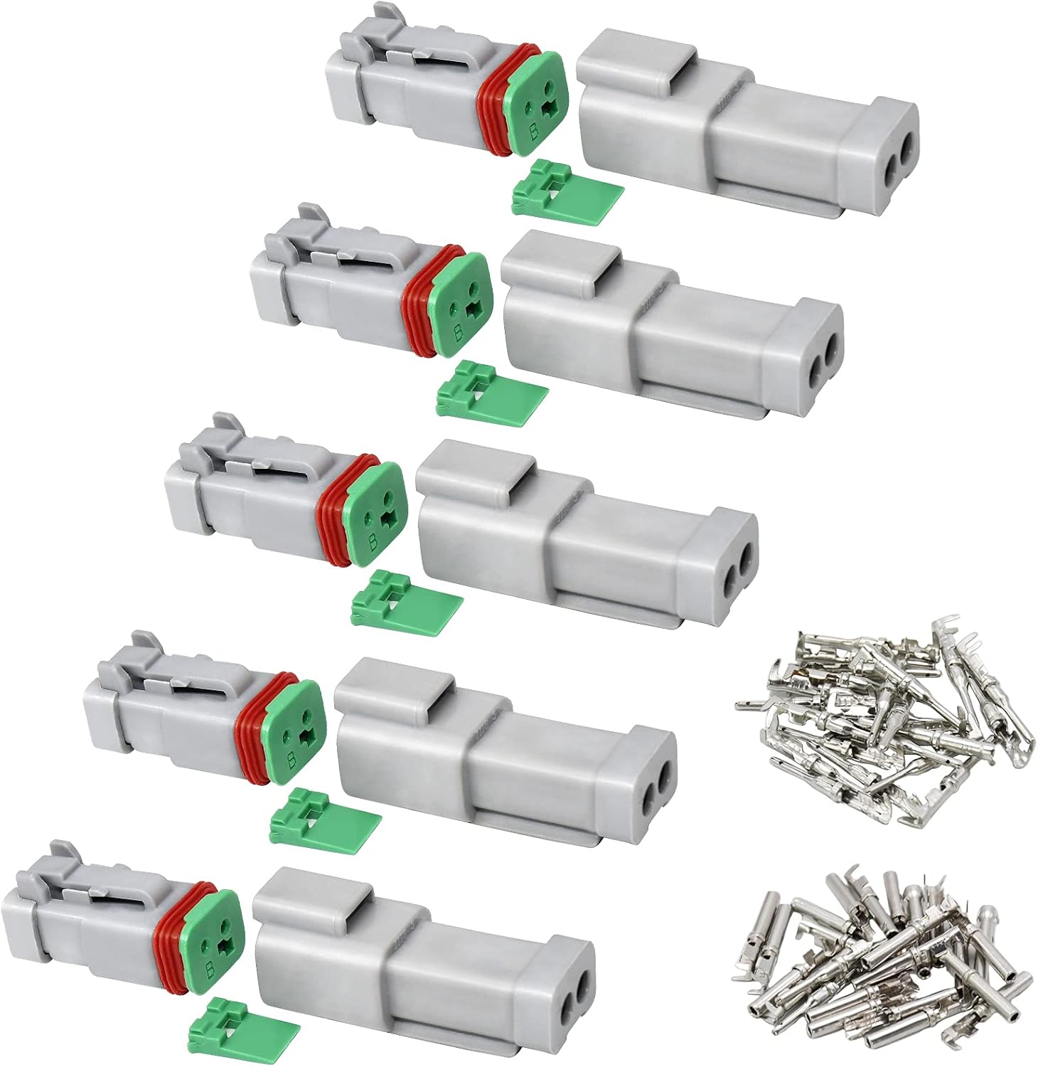 5 Kit 2 Pin Way Deutsch DT Series Connector, 16-20 AWG Waterproof Electrical Wire Plug, DT04-2P DT04-2S DT Kit